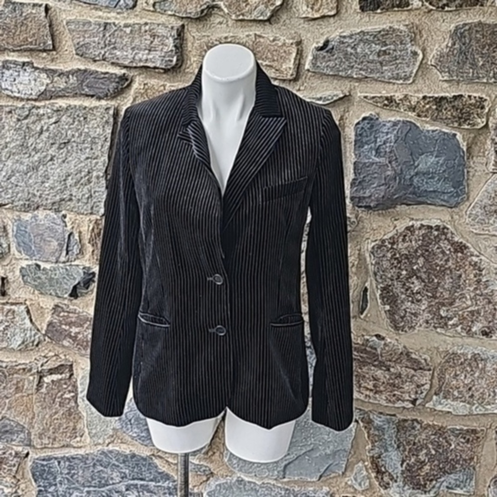 Theory Velvet Black Pinstripe Button Front Blazer Size:LG